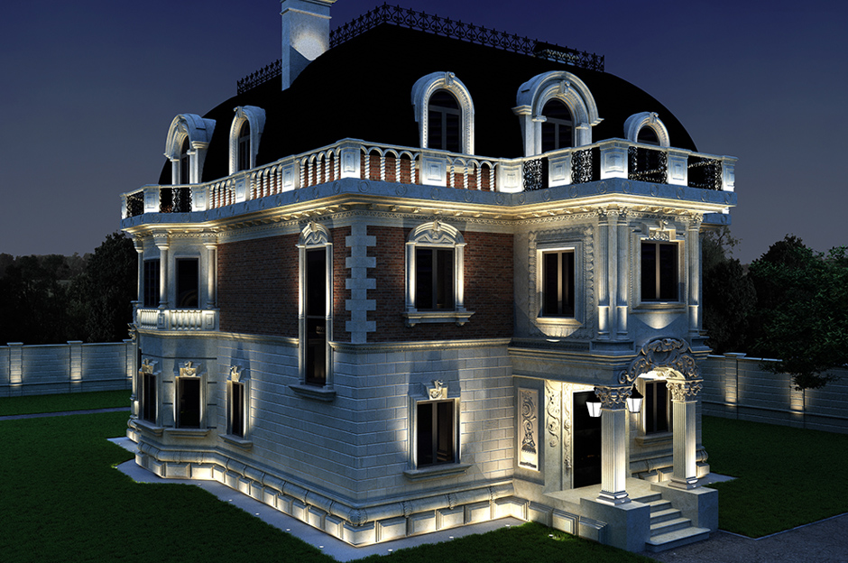 Подсветка фасада загородного дома