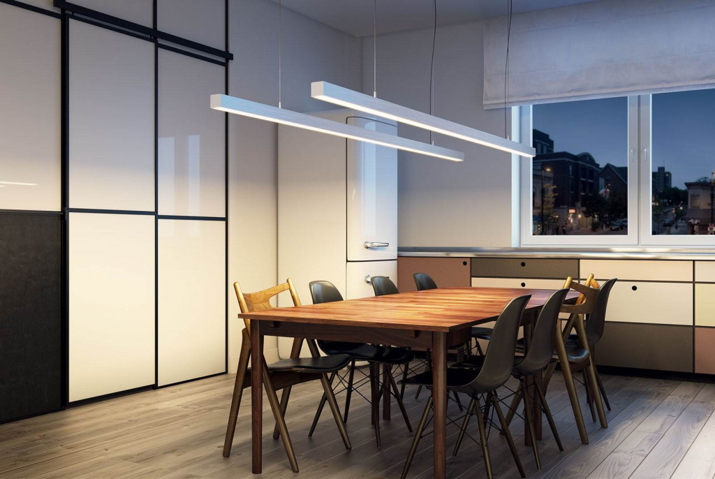 Подвесные профильные светильники в интерьере