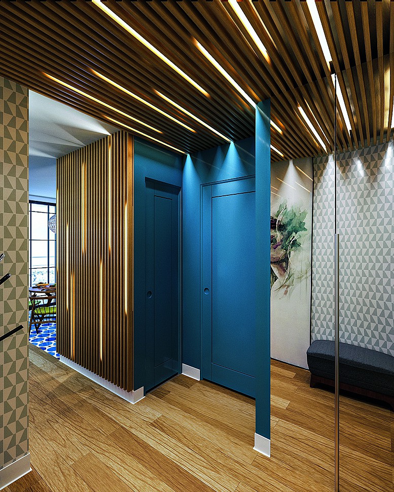 Светящийся потолок из реек