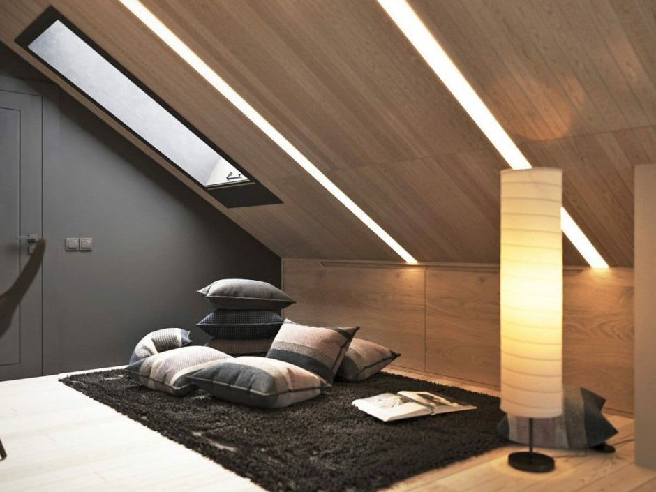 Освещение лаунж-зоны на мансарде