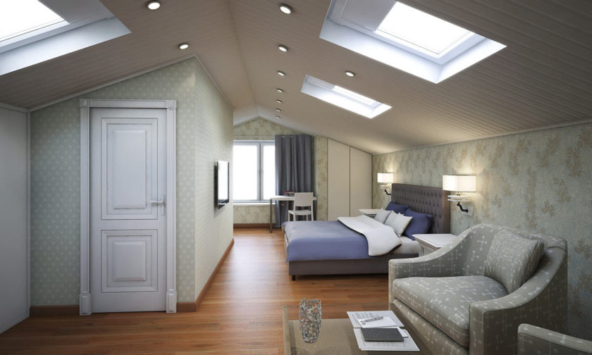 Точечные светильники в мансарде