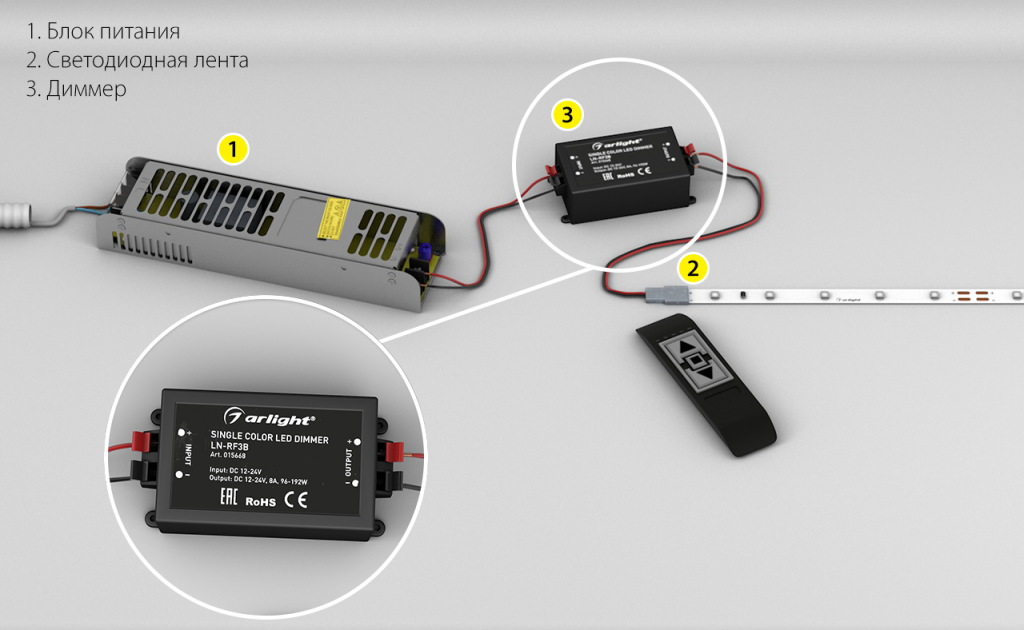 Схема подключения ленты с диммером