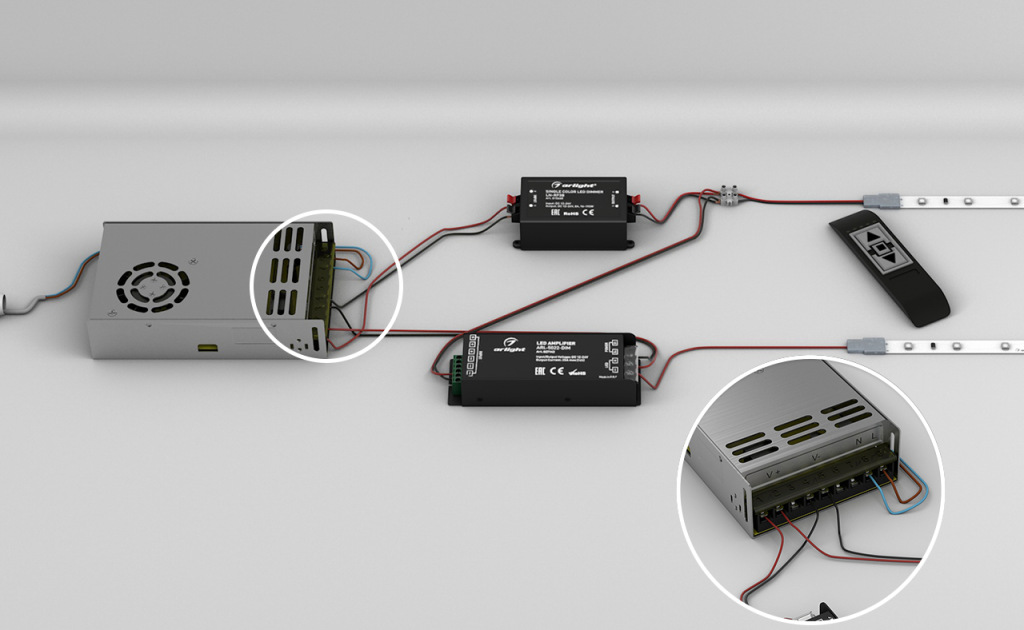 Схема подключения ленты с одним мощным блоком