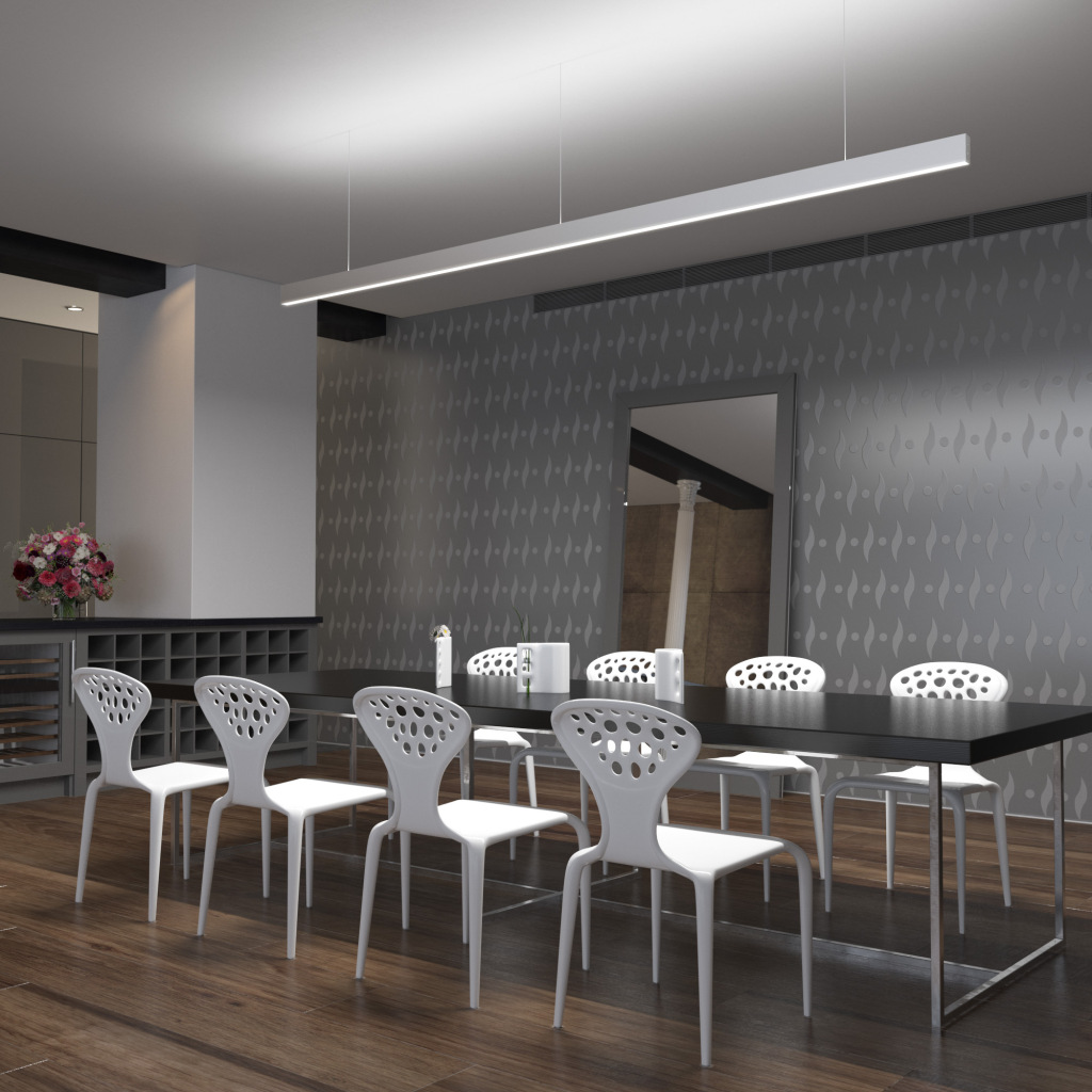 Длинный светильник над столом