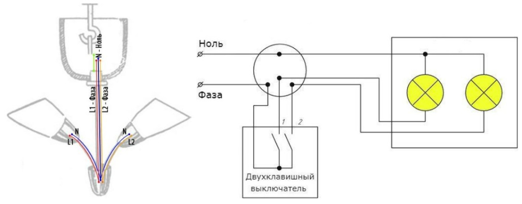 Схема установки люстры с двойным выключателем Схема установки люстры с двойным выключателем