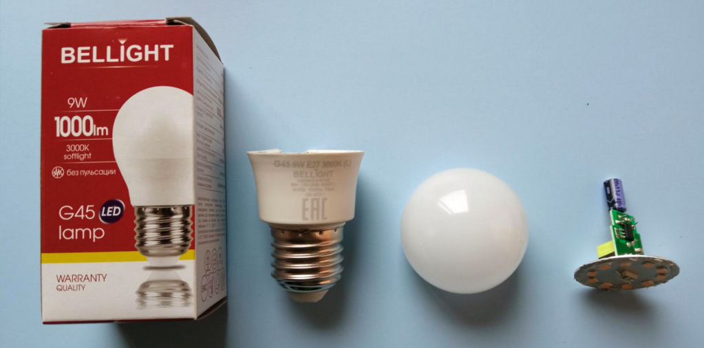 Светодиодная лампа Е27 в разобранном виде Bellight