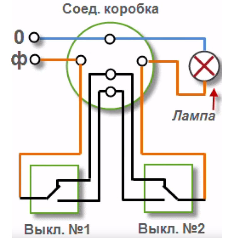 Схема подключения проходного выключателя