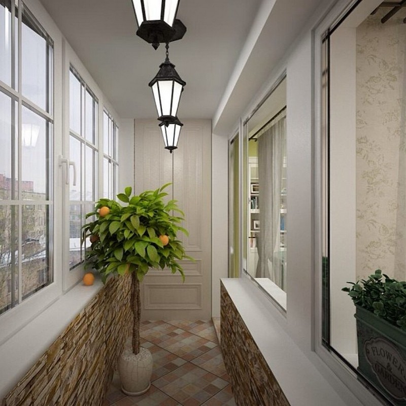 Подвесные светильники на балконе