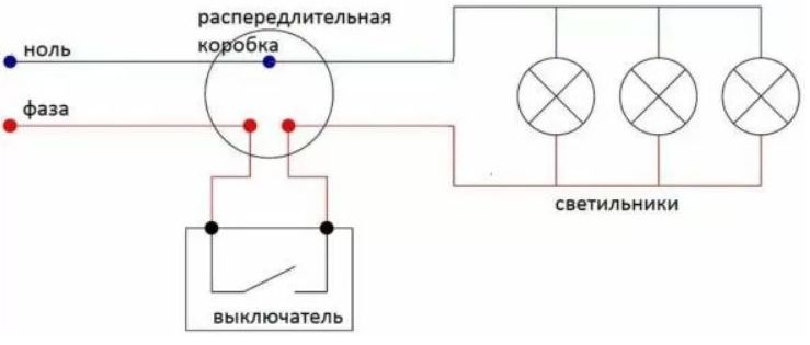Схема подключения одного выключателя