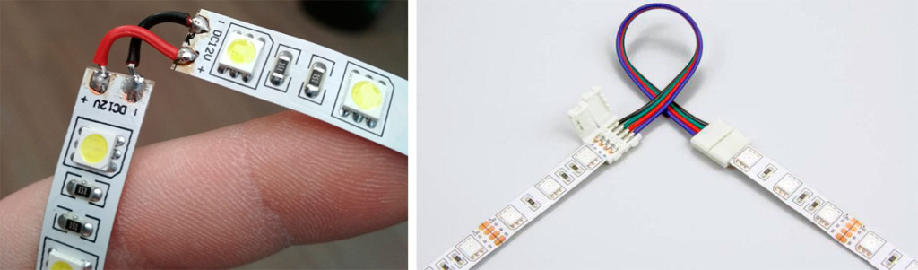 Соединение ленты для подсветки полки